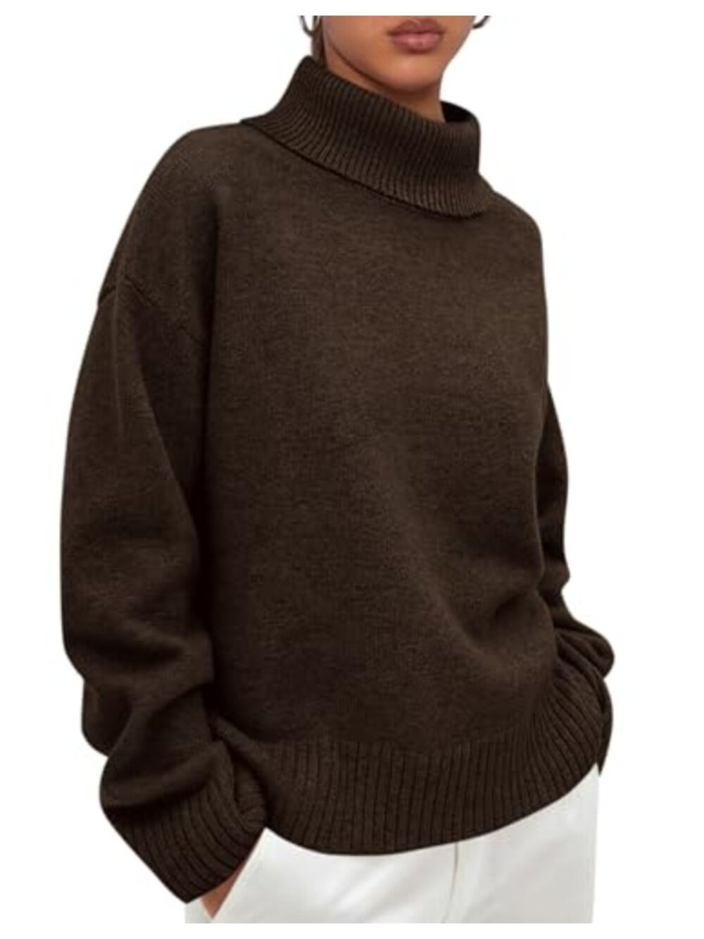 Chunky Knit Turtleneck Long Sleeve Pullover Sweater Loose Fit